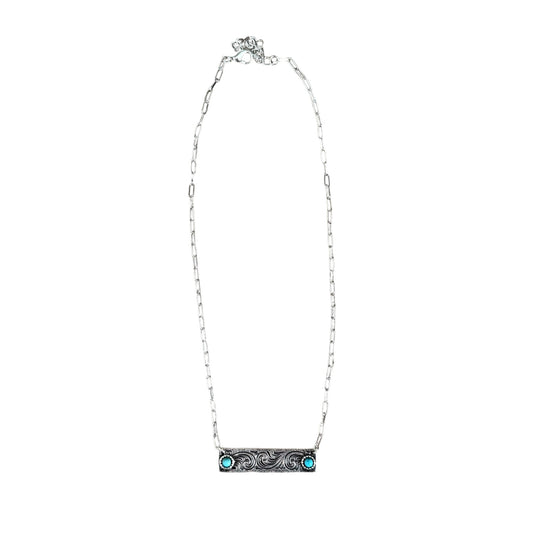 Tooled Silver Turquoise Bar Necklace