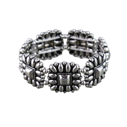 Silver Bubble Square Cluster Stretch Bracelet