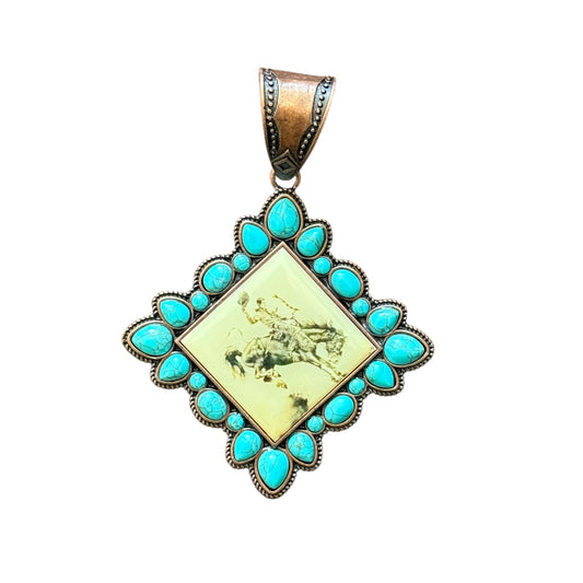 Vintage Bronc Rider Rectangle Pendant
