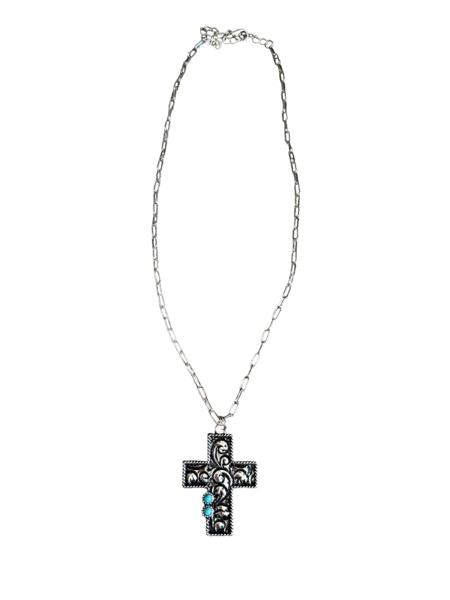 Tooled Turquoise Cross Necklace