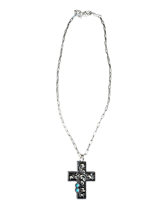 Tooled Turquoise Cross Necklace