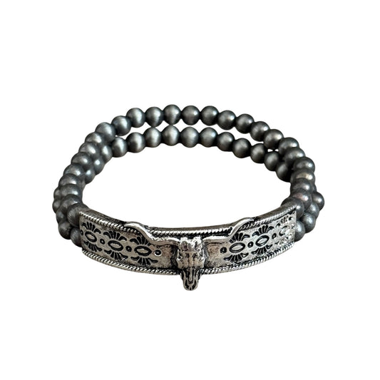 Longhorn Navajo Pearl Stretch Bracelet