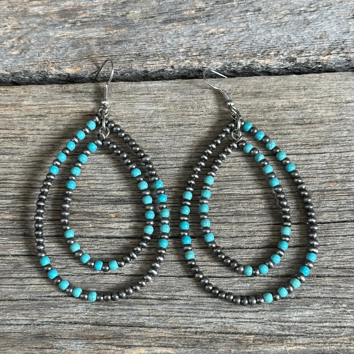 Turquoise Gunmetal Navajo Pearl Earrings