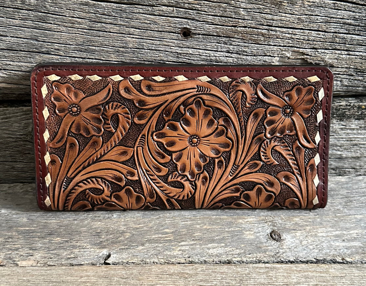 Tooled Floral Buckstitch Wallet