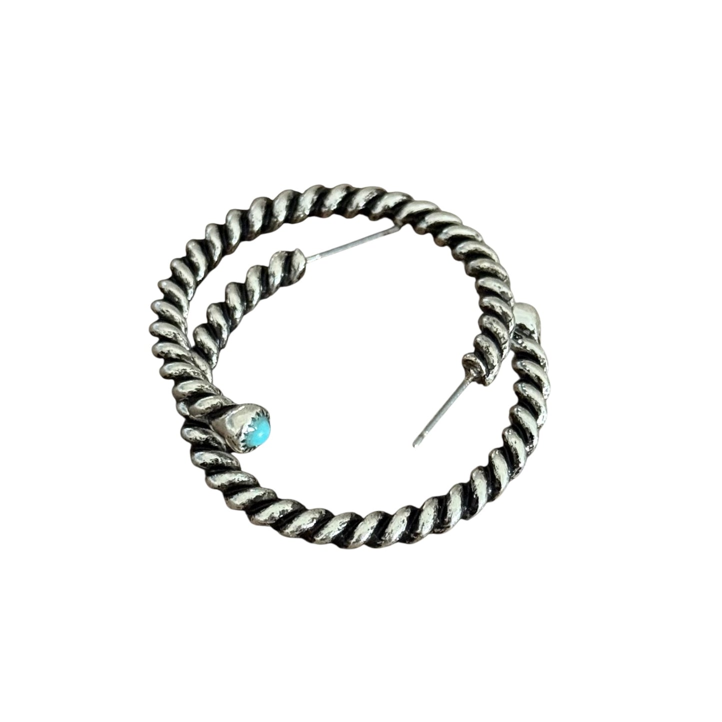 Turquoise Stone Rope Medium Hoop Earrings