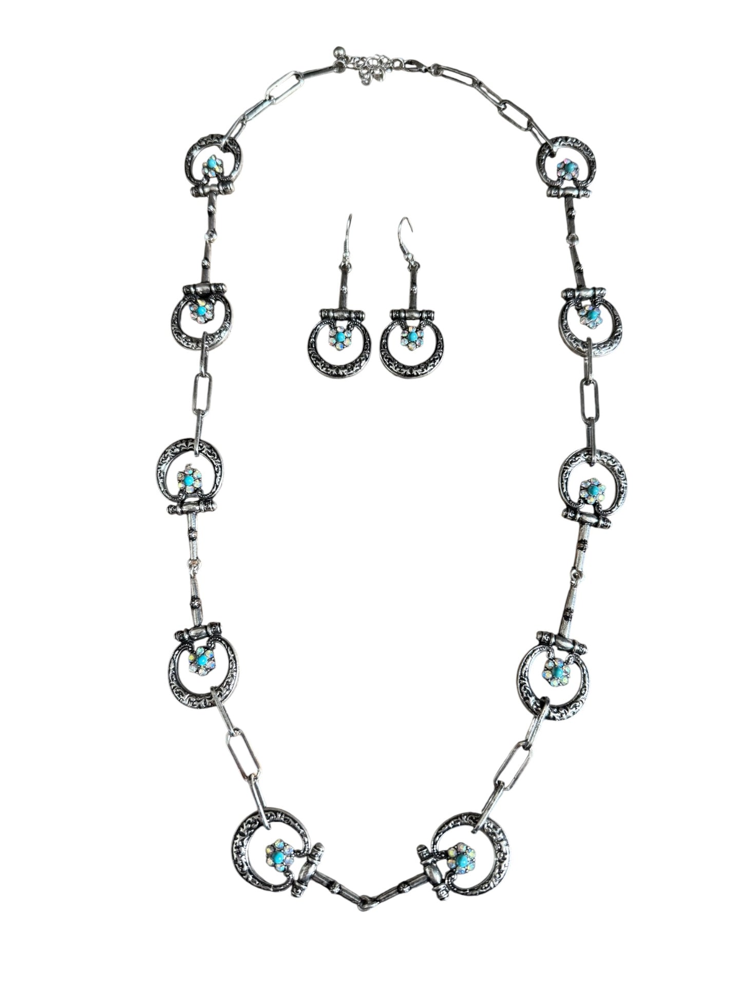 Turquoise Floral Snaffle Bit Necklace Set