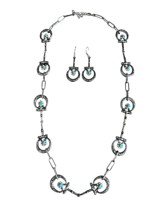 Turquoise Floral Snaffle Bit Necklace Set