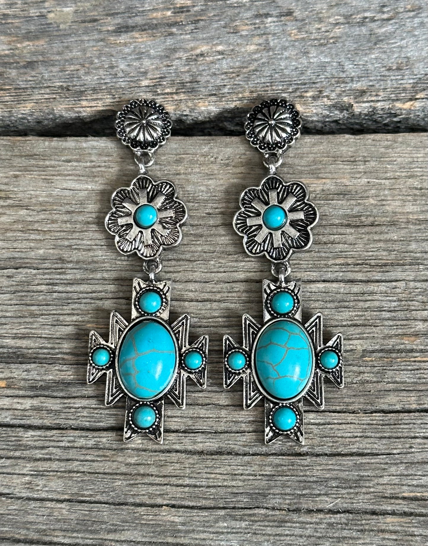 Turquoise Aztec Concho Earrings