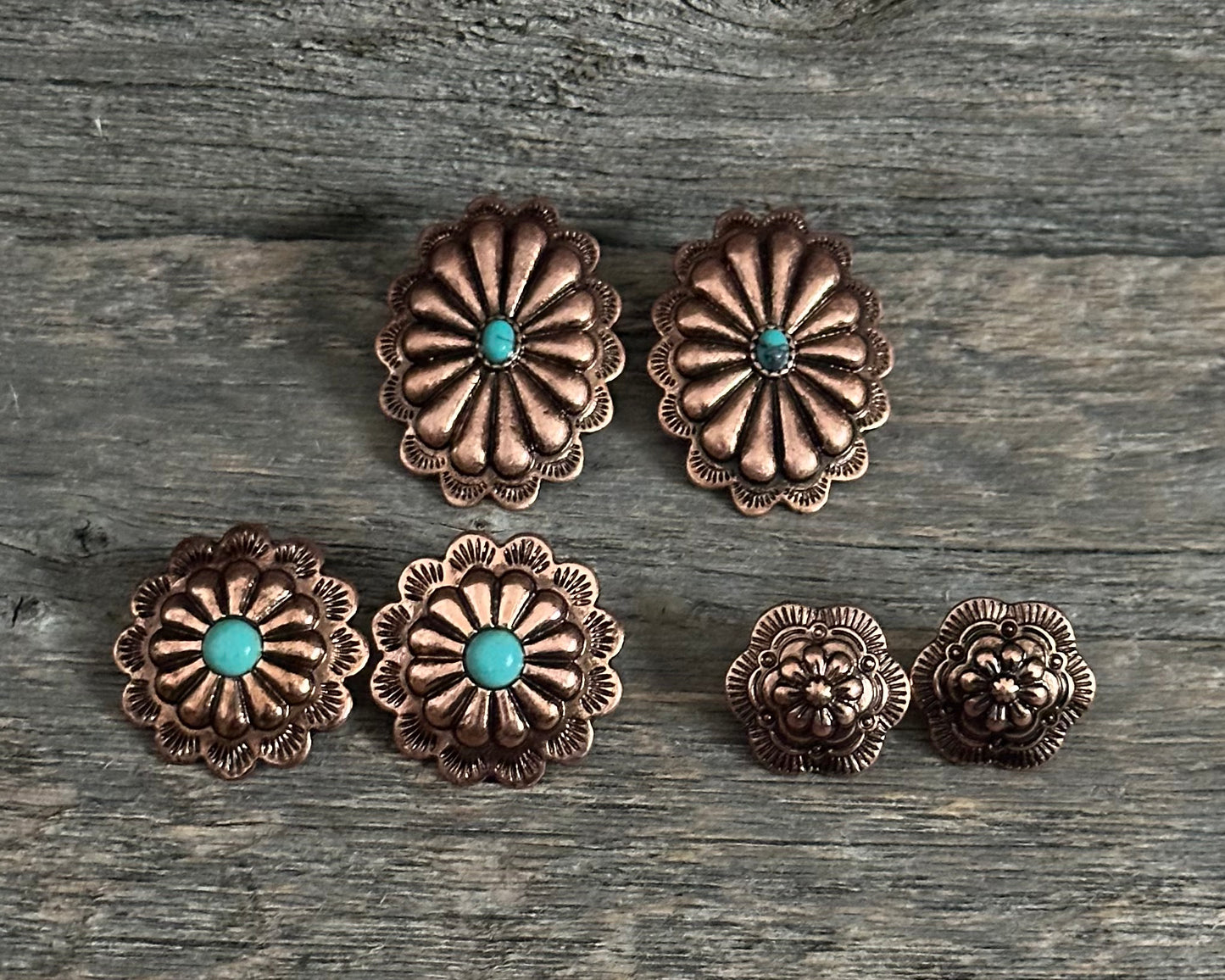 Turquoise Copper Concho 3 Pack Earrings