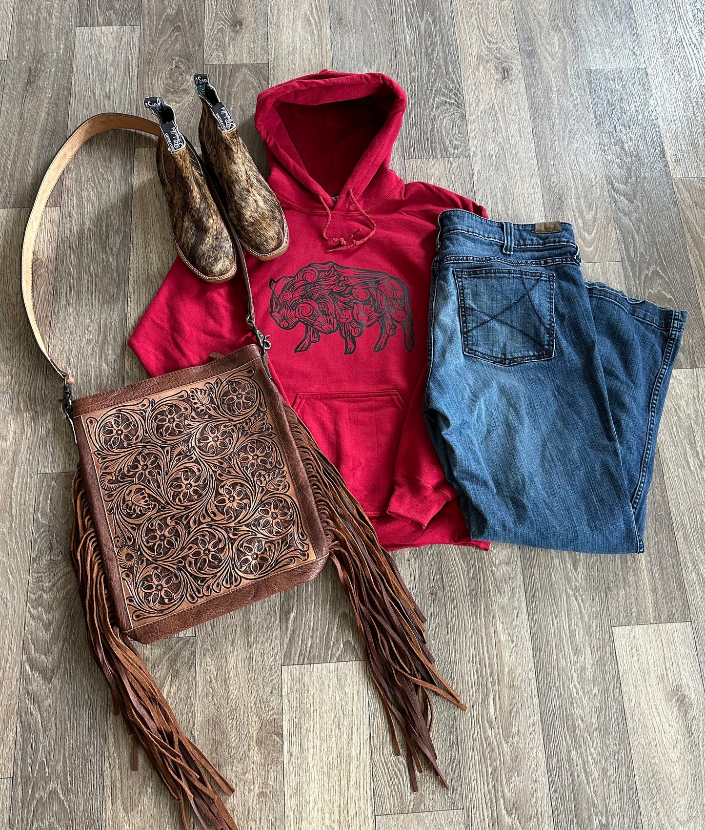 Antique Red Tooled Buffalo Hoodie