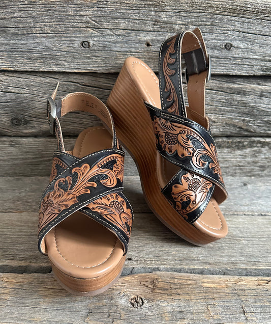 Tooled Leather Wedges