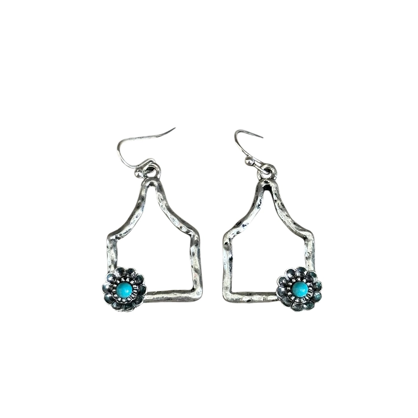 Silver Flower Tag Earrings