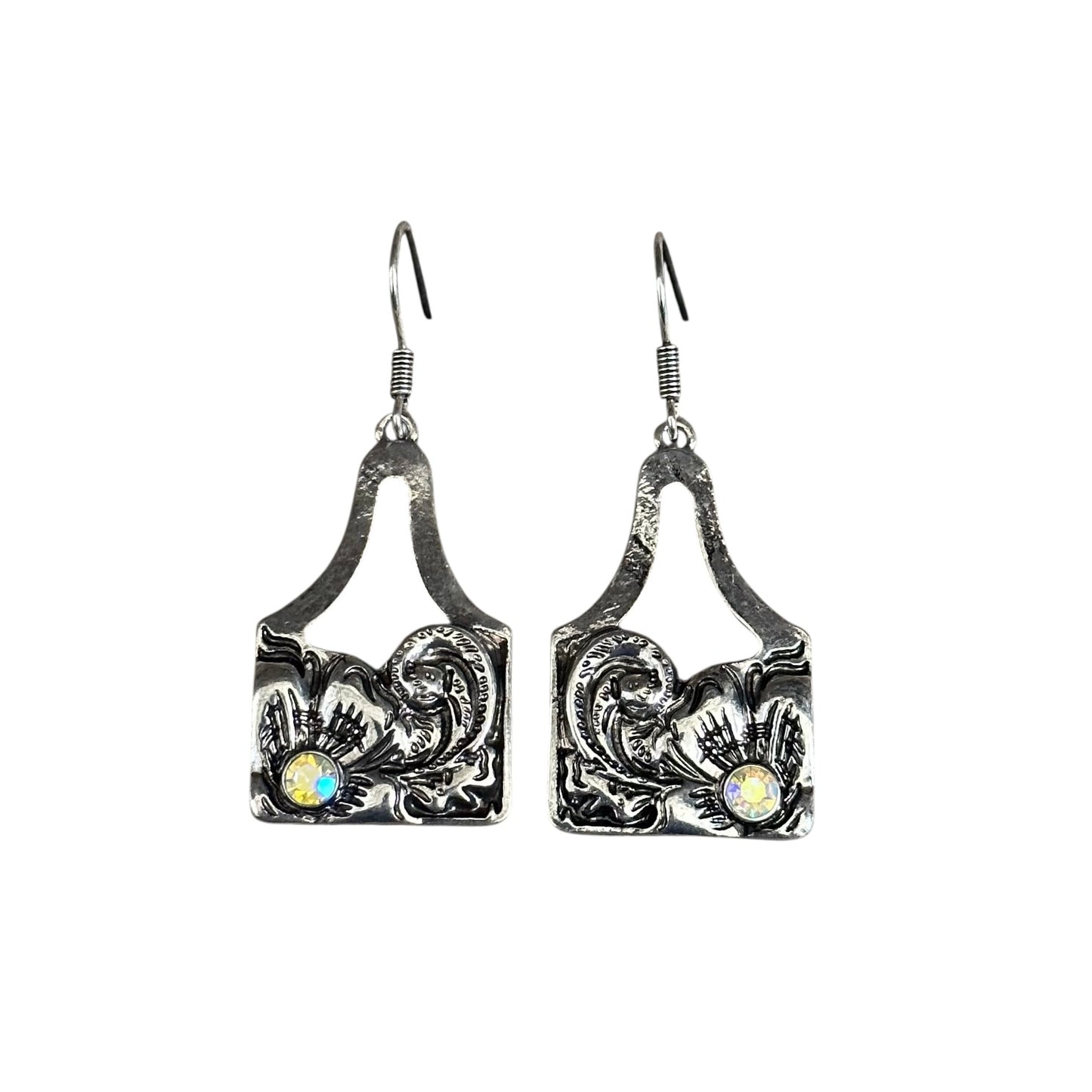 Silver Floral Tag Earrings