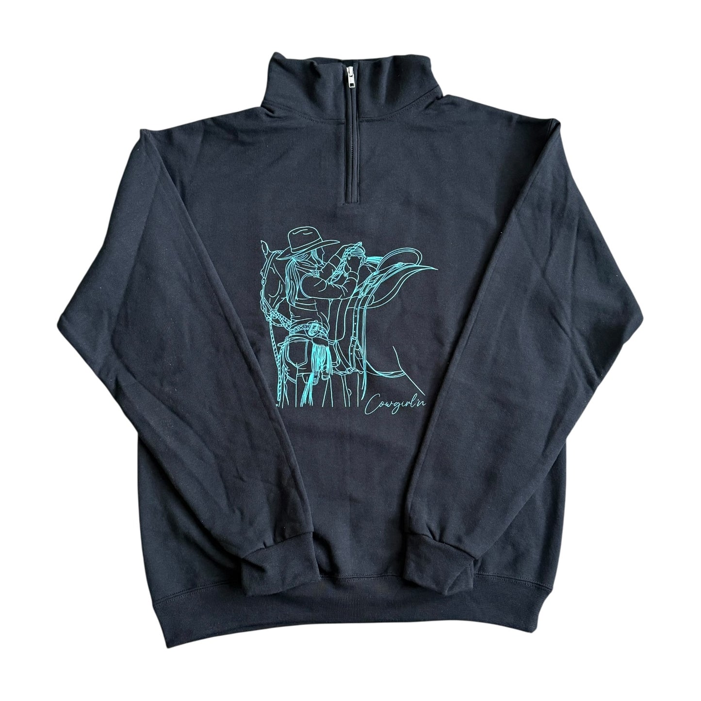 Cowgirl’n Black & Turquoise 1/4 Zip Sweater