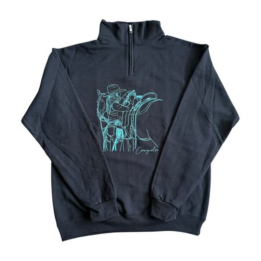 Cowgirl’n Black & Turquoise 1/4 Zip Sweater