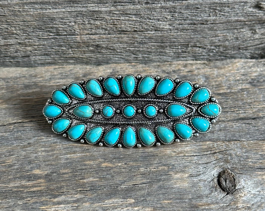 Long Oval Turquoise Hair Barrette
