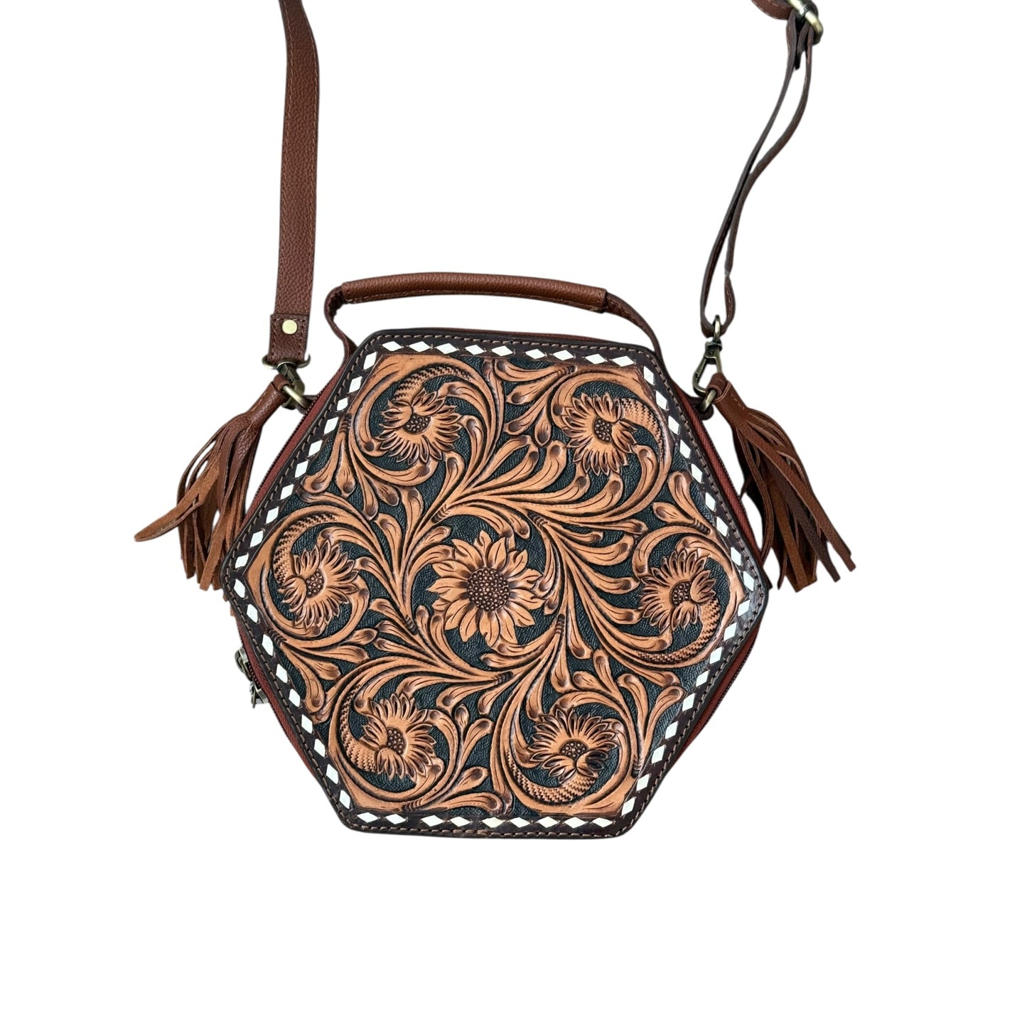 Hexagon Tooled Leather Purse