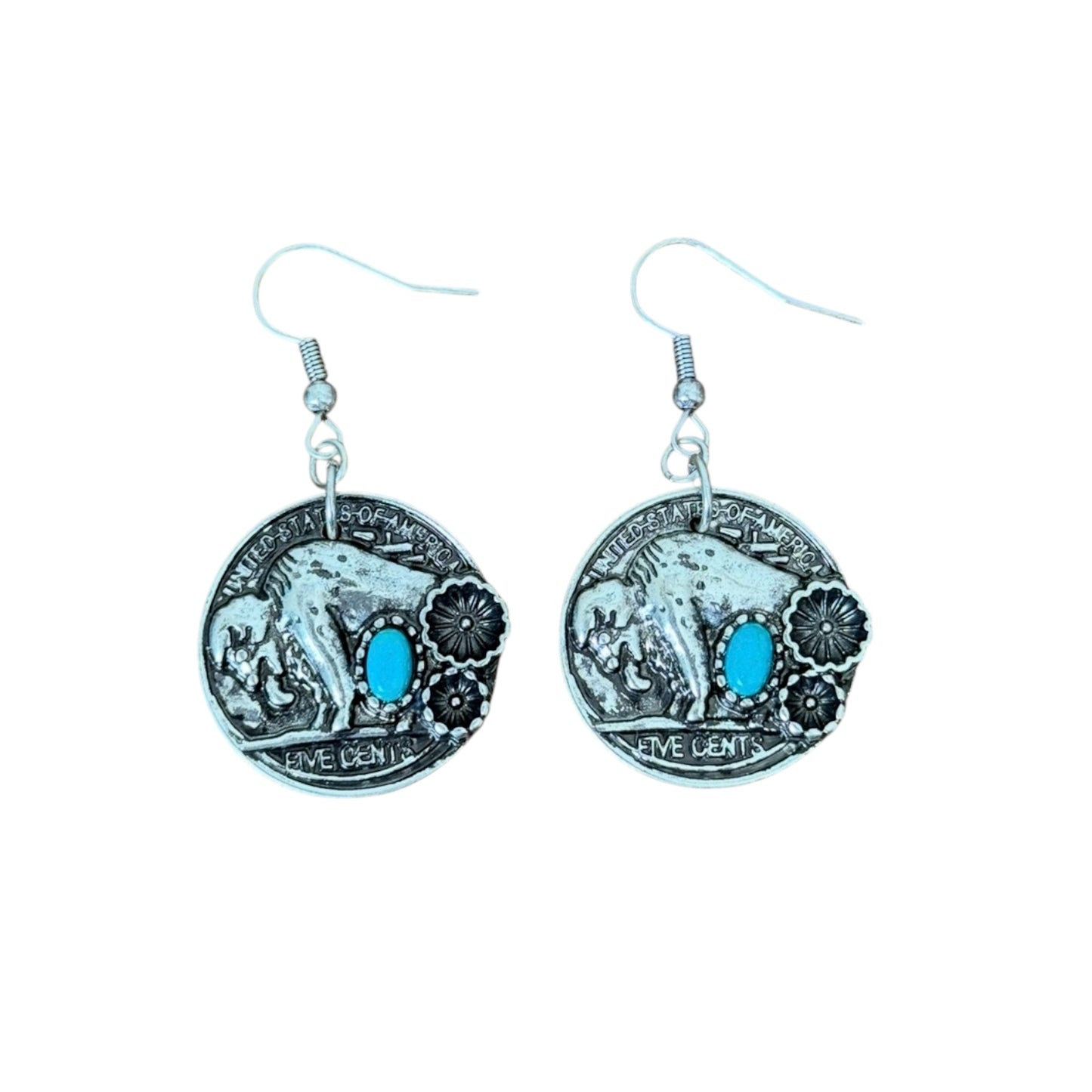 Silver Buffalo Flower Earrings