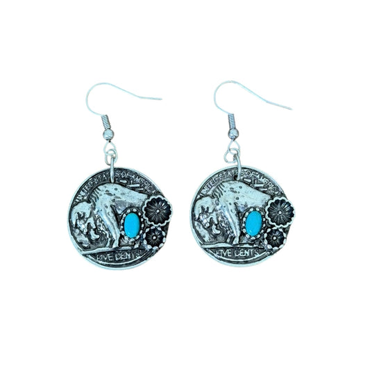 Silver Buffalo Flower Earrings