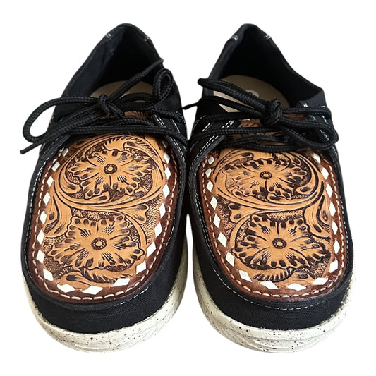 Black Tooled Leather Nellie Shoes