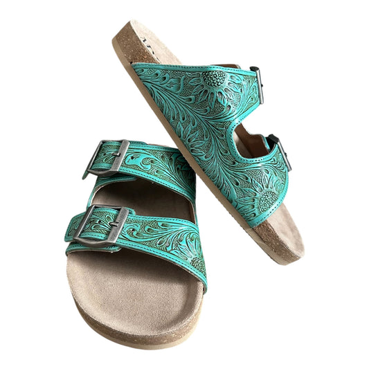 Turquoise Tooled Floral Sandals