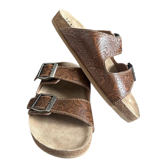 Brown Embossed Leather Sandals