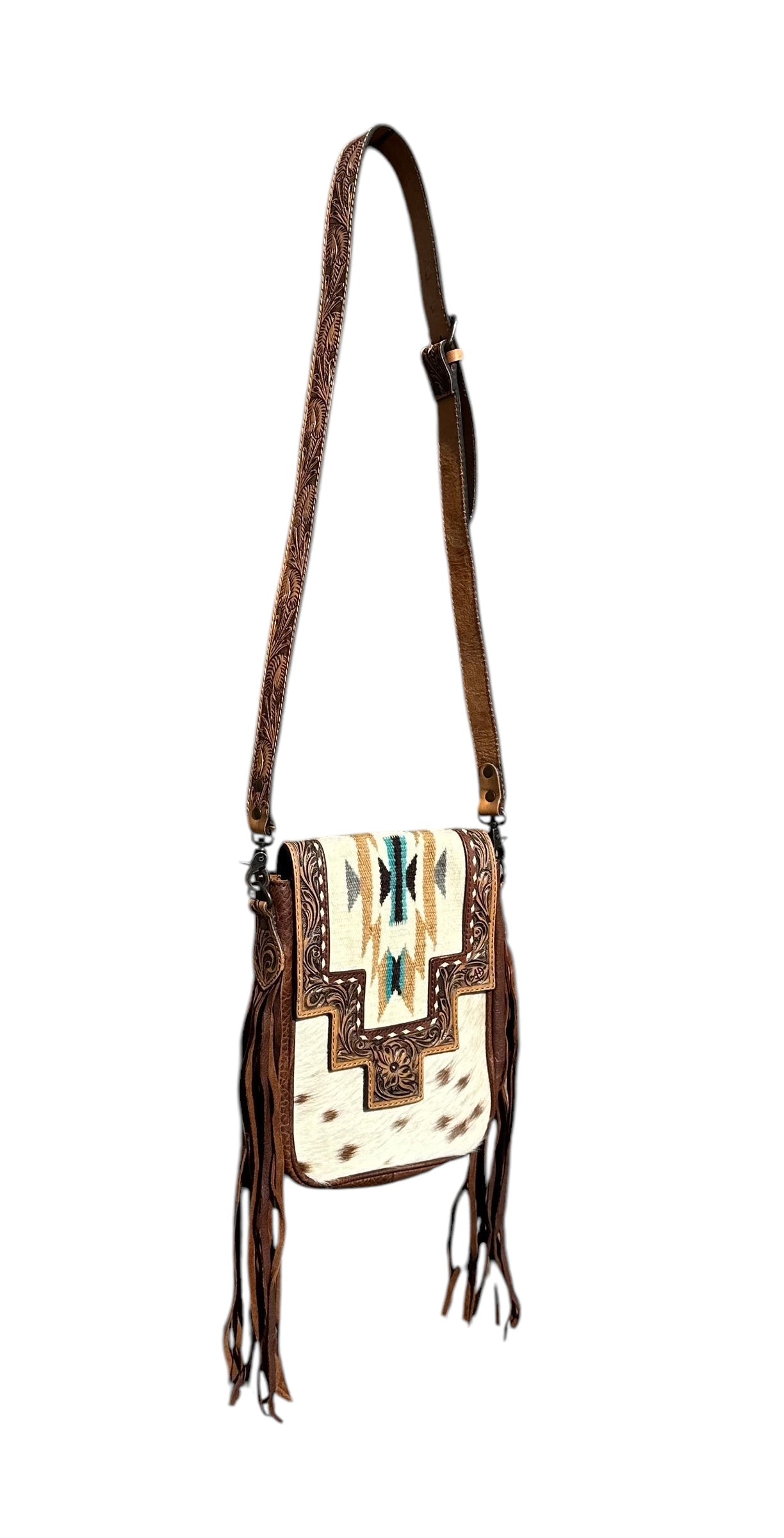 Tooled Leather Aztec Saddle Blanket Cowhide Purse