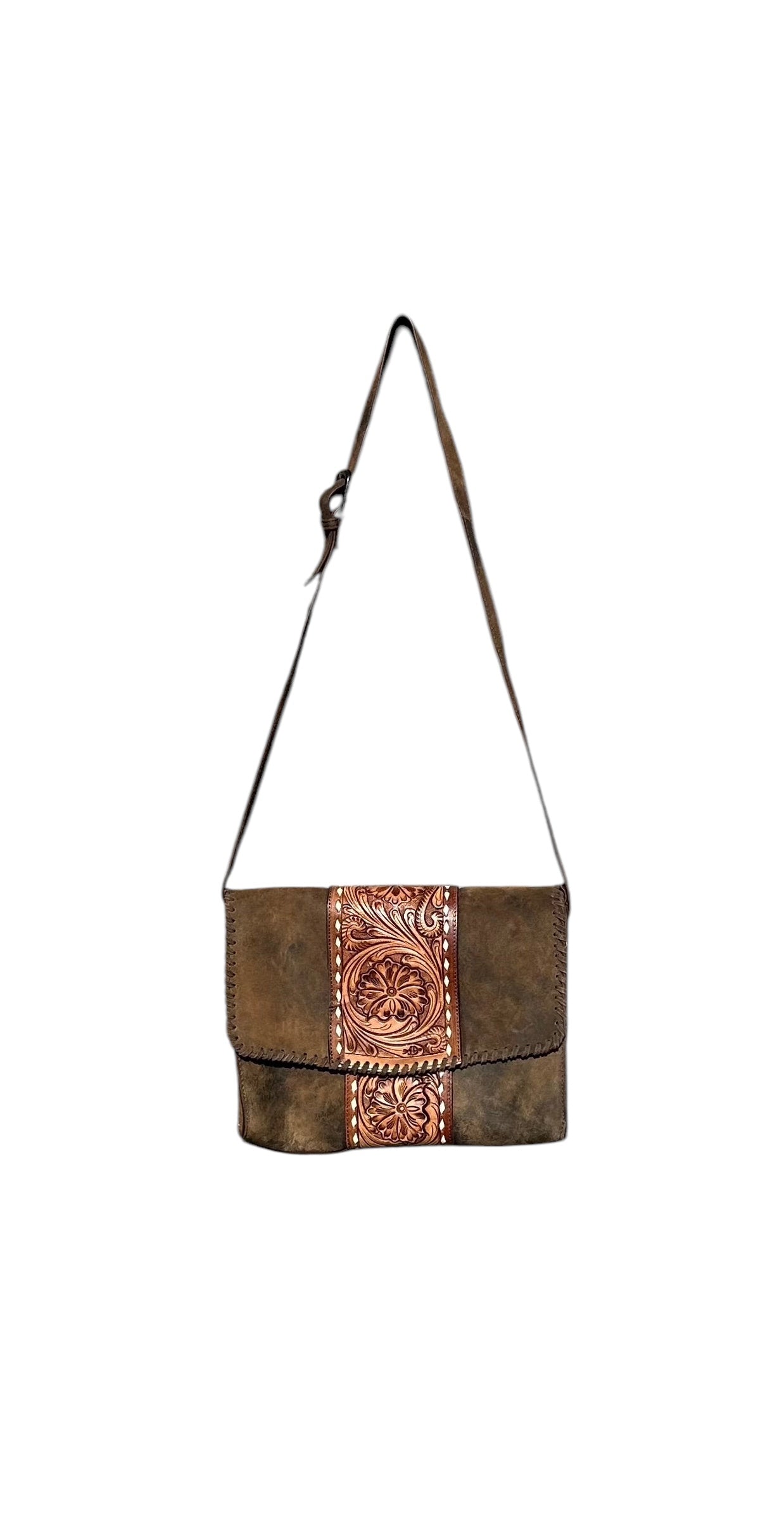 Tooled Leather Messenger Bag