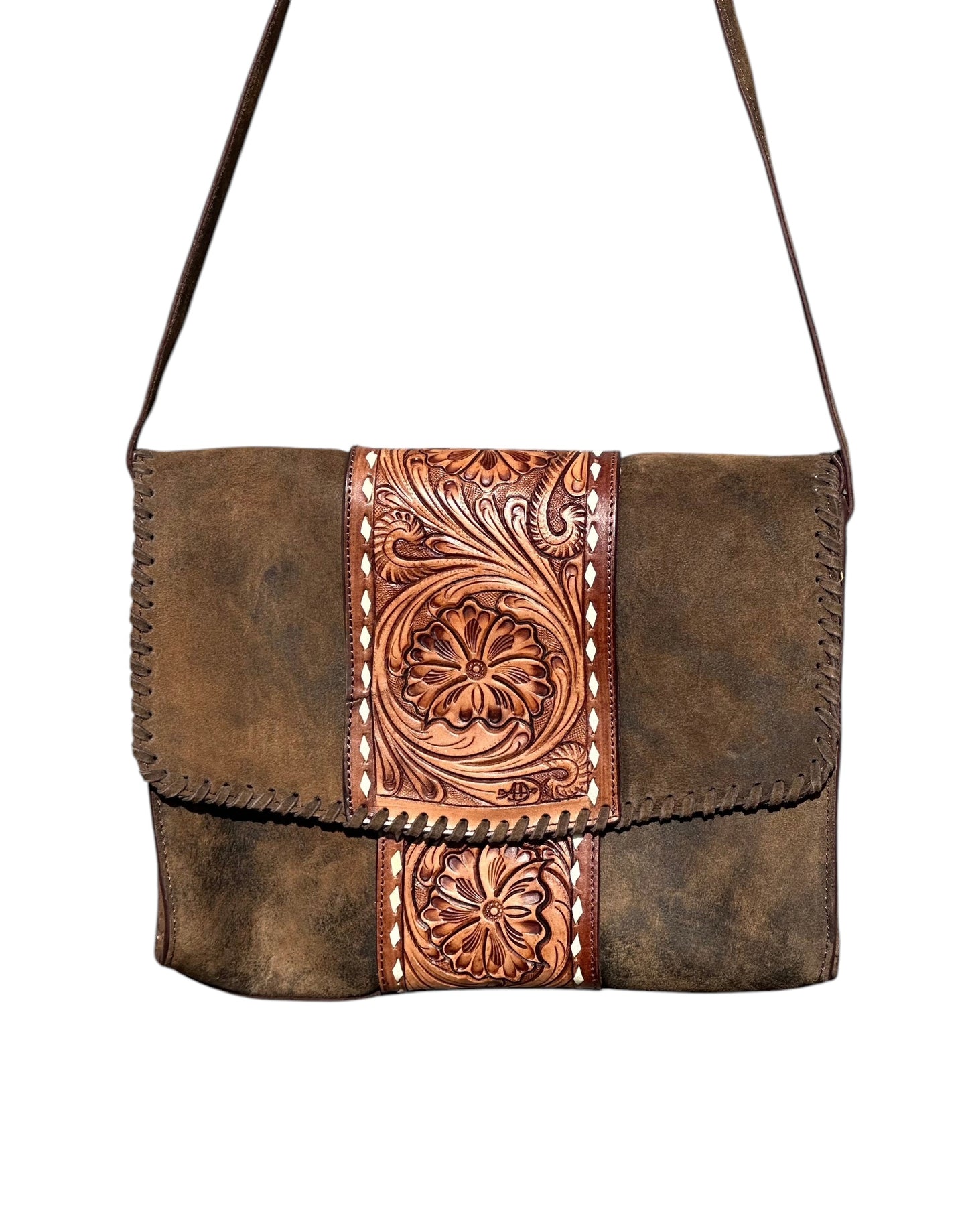 Tooled Leather Messenger Bag