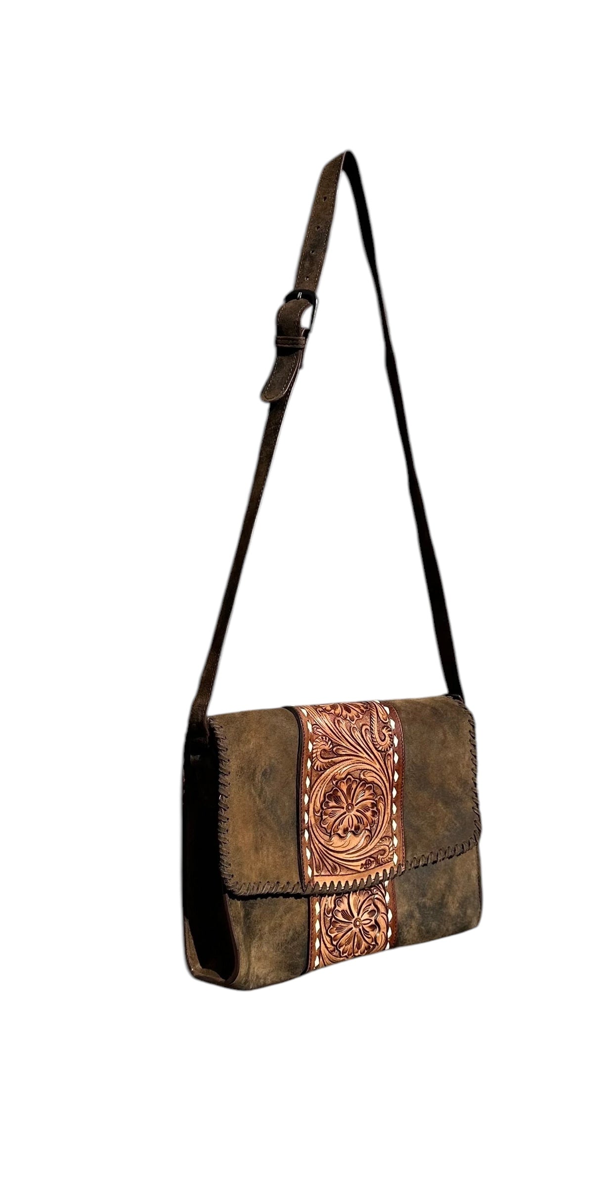 Tooled Leather Messenger Bag