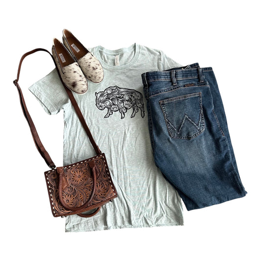 Heather Ice Blue Tooled Buffalo T-Shirt