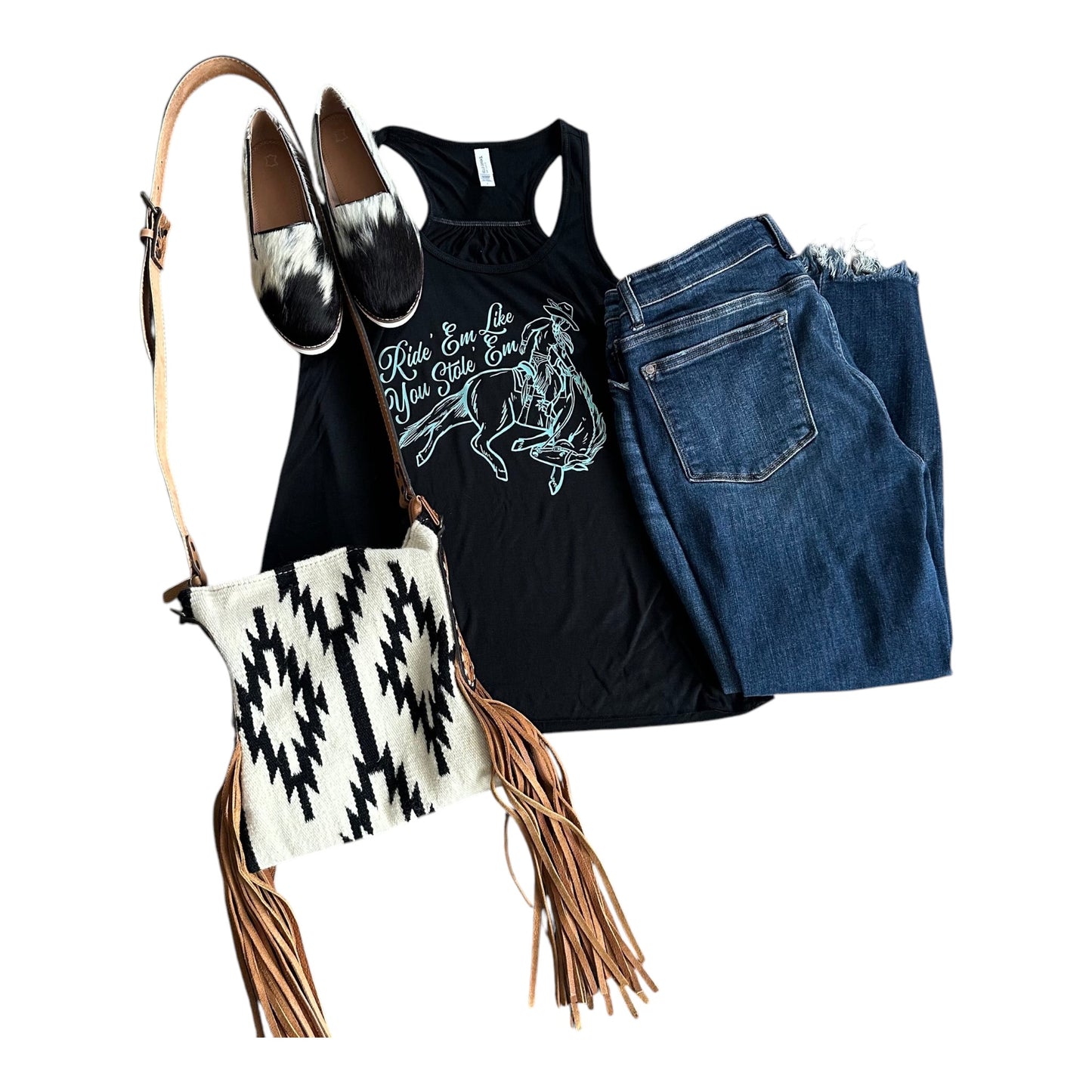 Black & Turquoise Ride ’ Em Tank Top