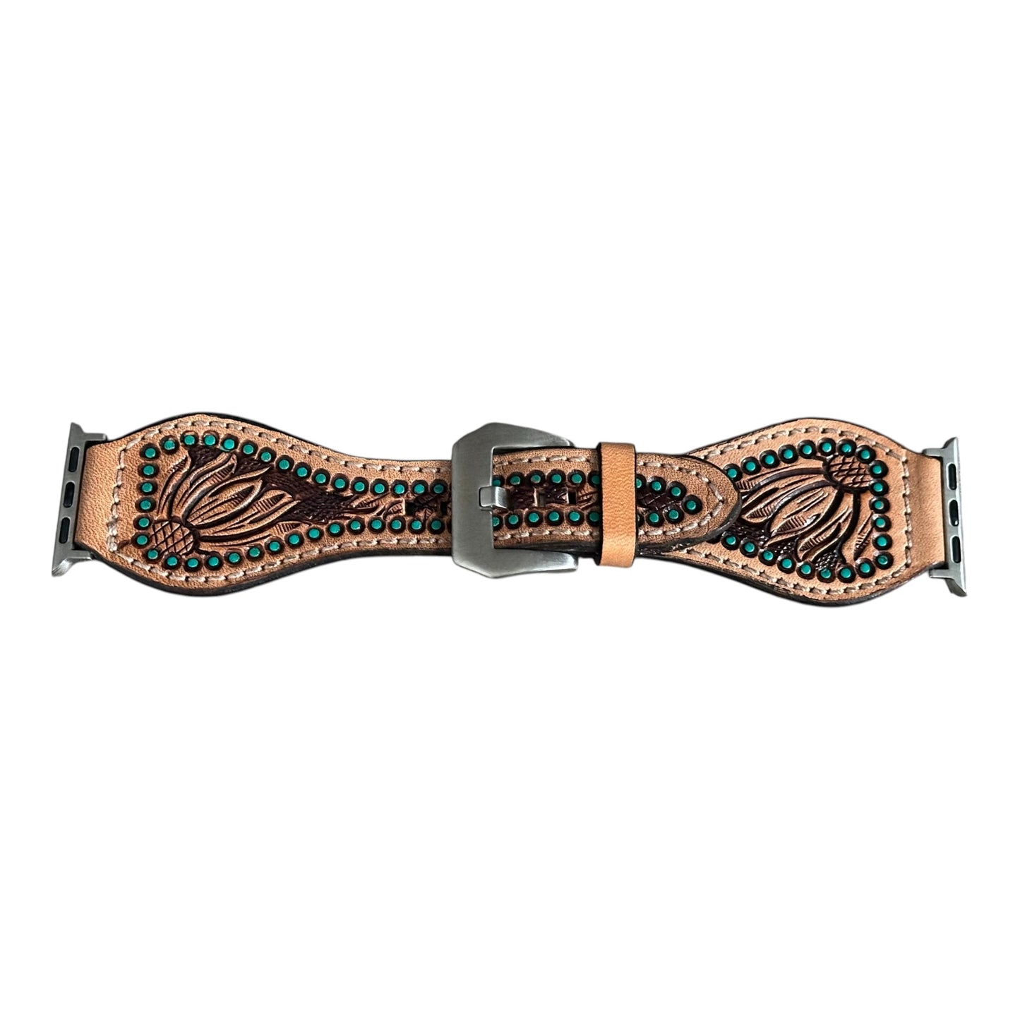 Sunflower Turquoise Dot Tooled Leather Apple Watch Band (different sizes available)