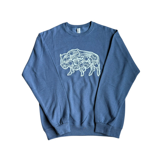 Tooled Buffalo Denim Blue Crewneck