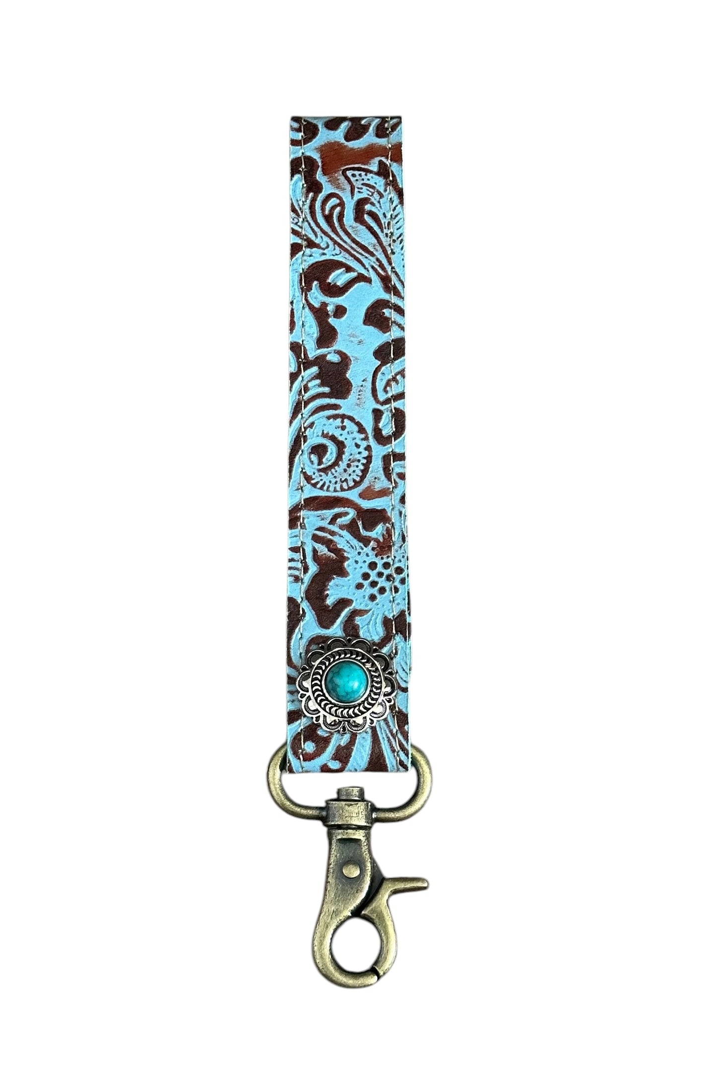 Embossed Turquoise Wristlet Keychain