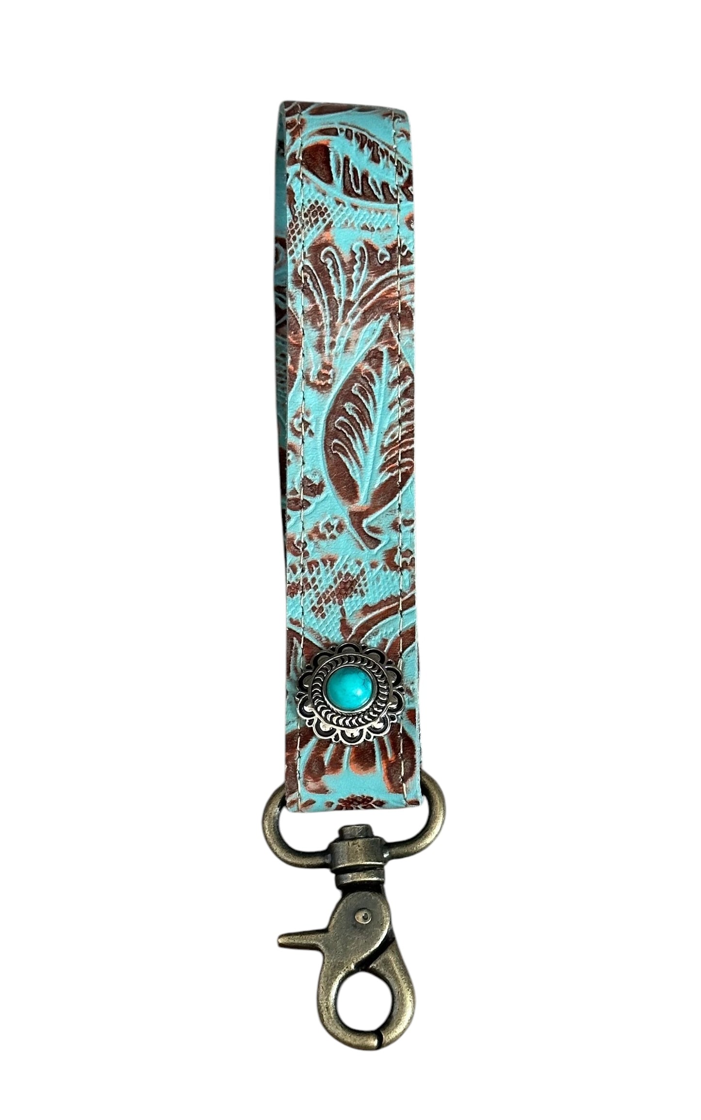 Embossed Turquoise & Brown Wristlet Keychain