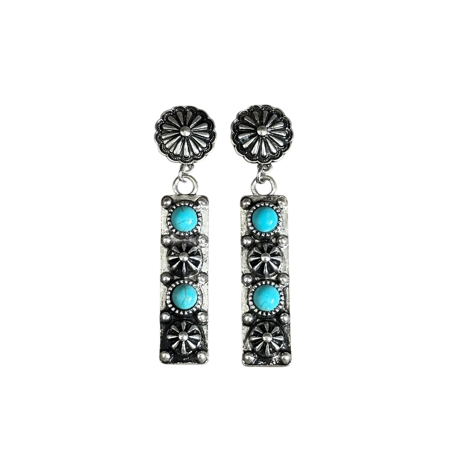 Turquoise Concho Bar Earrings