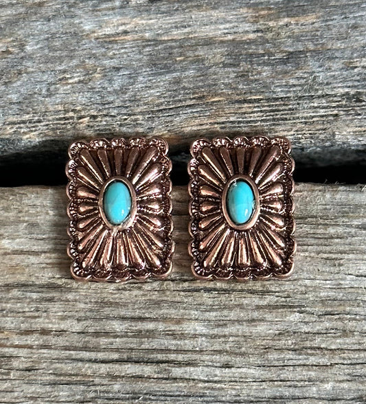 Copper Rectangle Concho Earrings