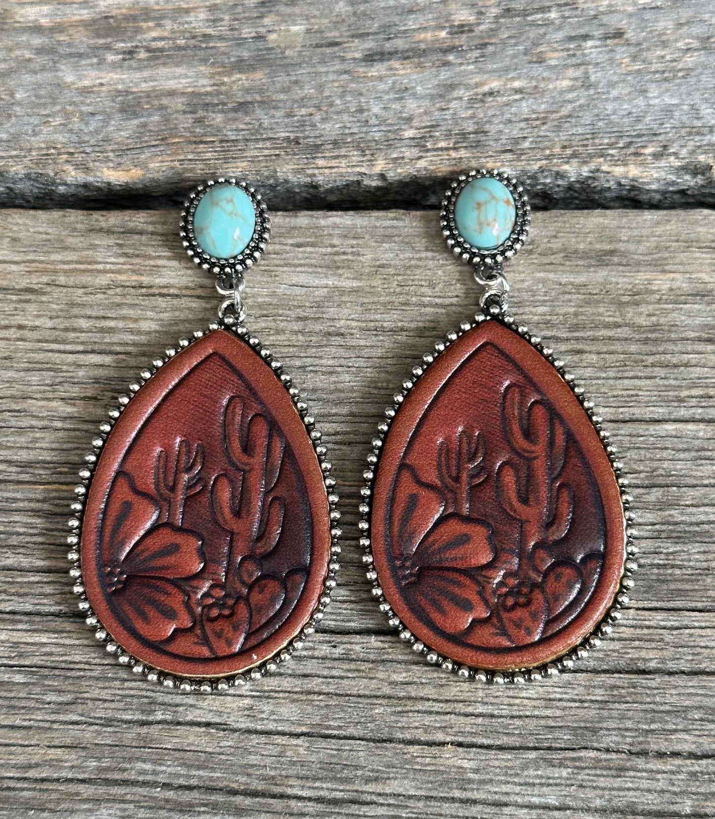 Floral Cactus Leather Earrings