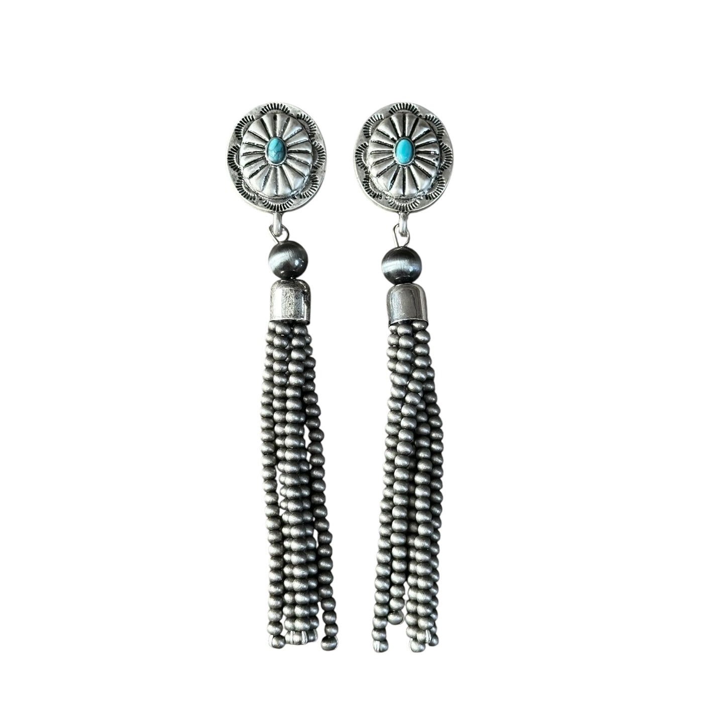 Turquoise Concho Navajo Pearl Fringe Earrings