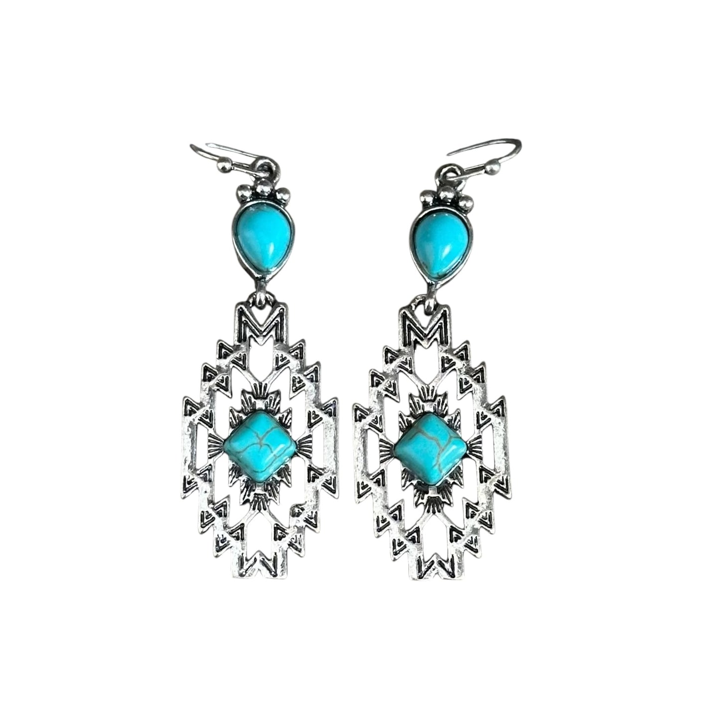 Silver & Turquoise Aztec Earrings