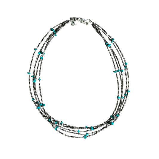 Gunmetal Turquoise Rock Layered Necklace