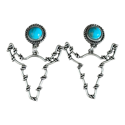 Turquoise Barbwire Longhorn Earrings