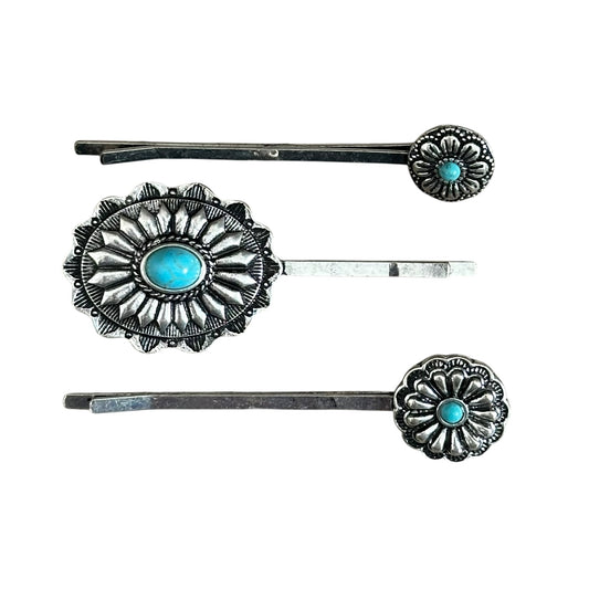 Turquoise Concho Hair Pins