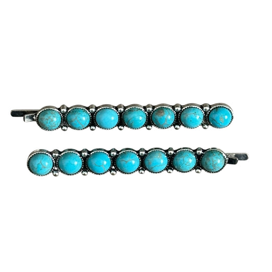 Round Turquoise Hair Pins