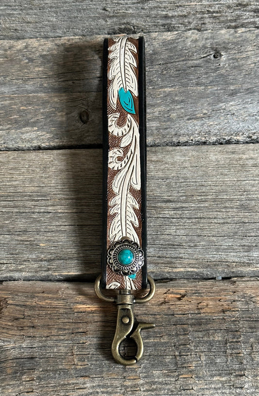 Turquoise Feather Wristlet Keychain