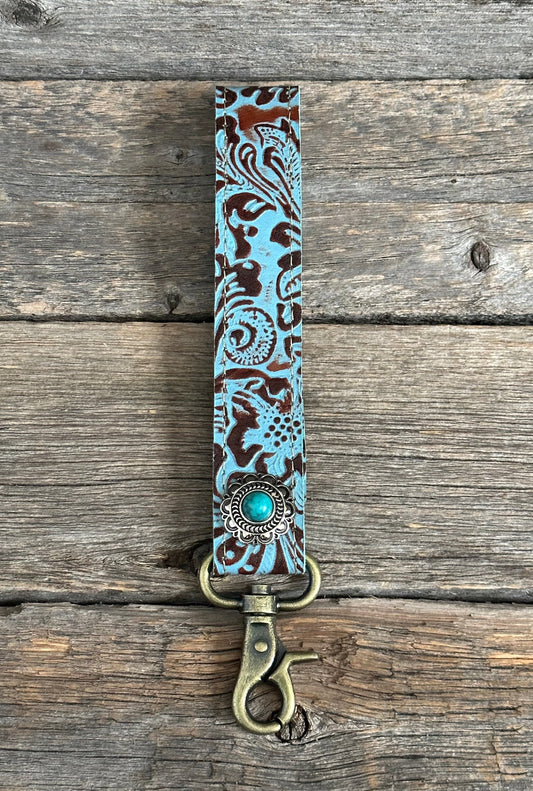 Embossed Turquoise Wristlet Keychain