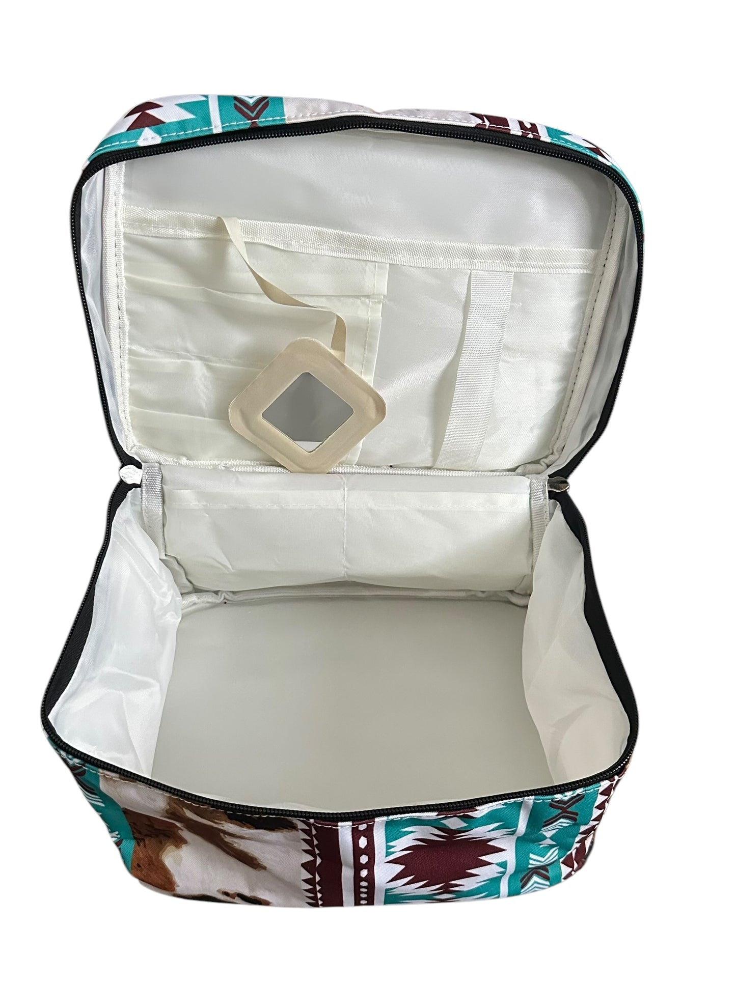 Turquoise Aztec Cowhide Cosmetic Bag