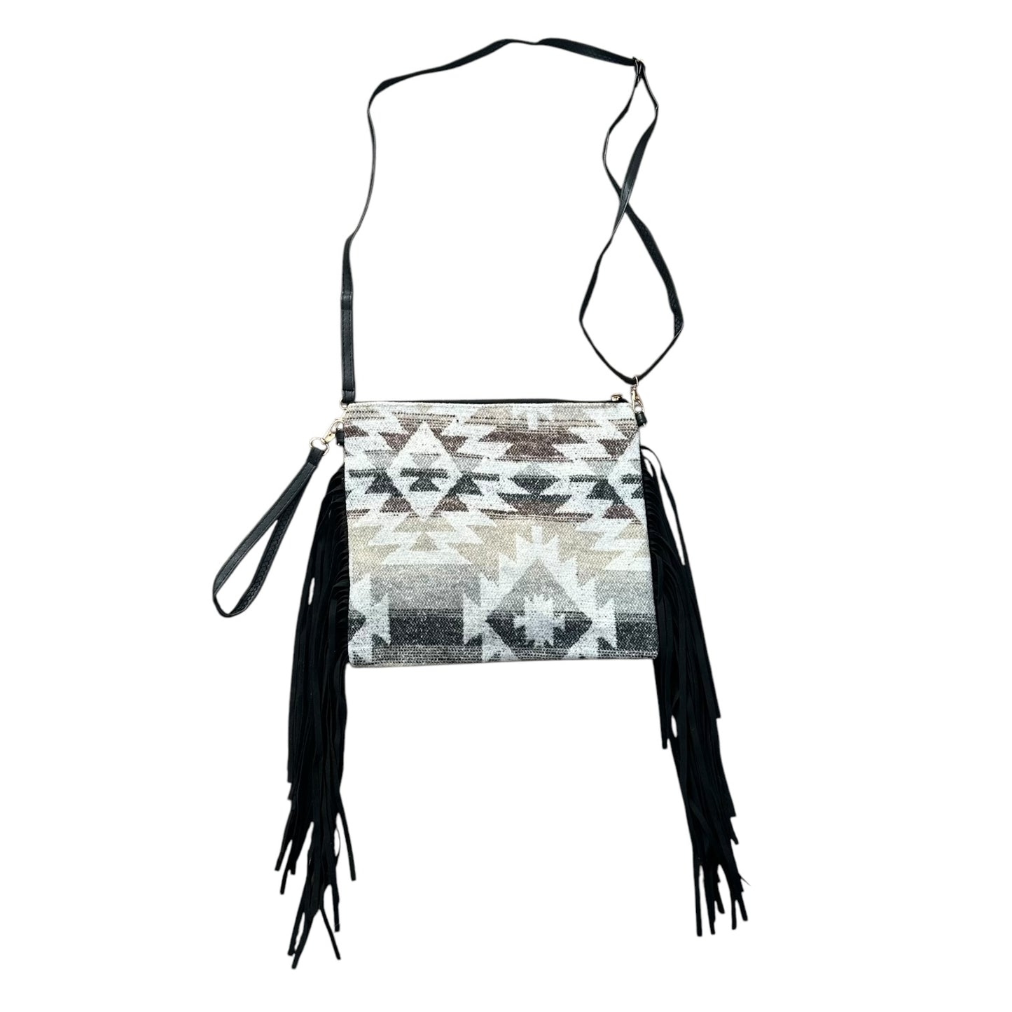 Grey & Tan Aztec Clutch Crossbody Purse