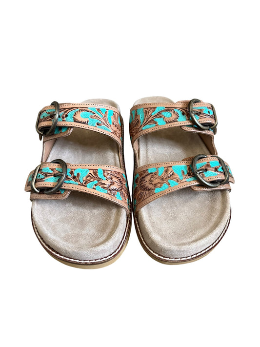 Tooled Turquoise & Brown Sandals